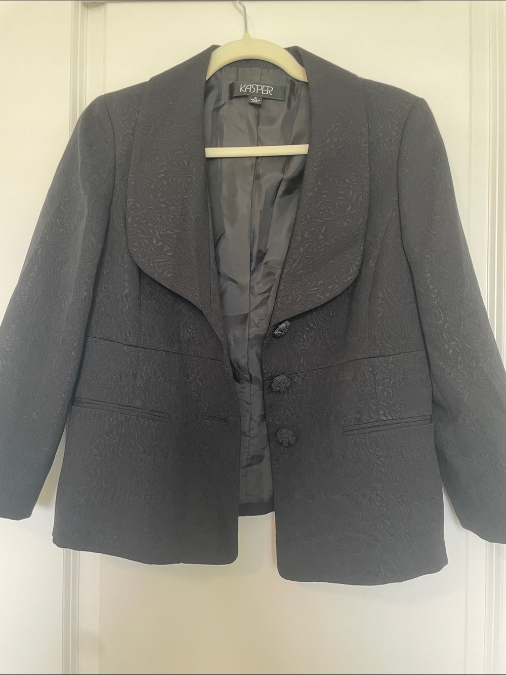 Kasper Black Embossed Three-Button Dressy Blazer and Skirt